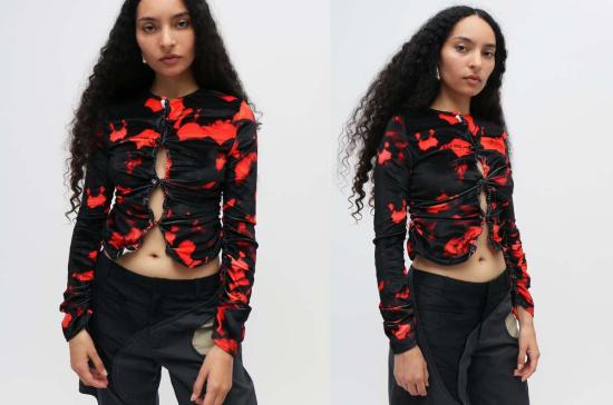  Lucille Thièvre 가디건 루실 티에브르 프린트 벨벳 저지 카디건 레드/블랙 - OTHER BRANDS