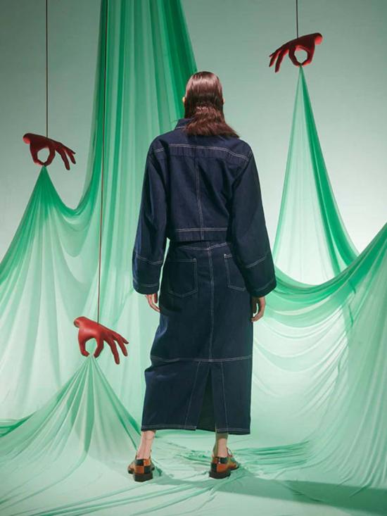  헨릭 빕스코브 데님 팬츠 Henrik Vibskov Dusk 데님 재킷 네이비 데님 - HENRIK VIBSKOV