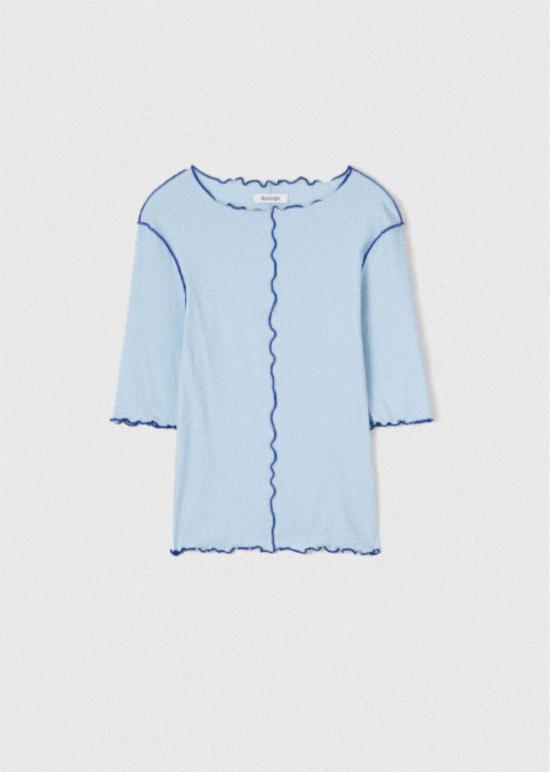  로데브예 블라우스 Rodebjer Samantha Rib 저지 탑 포그 블루