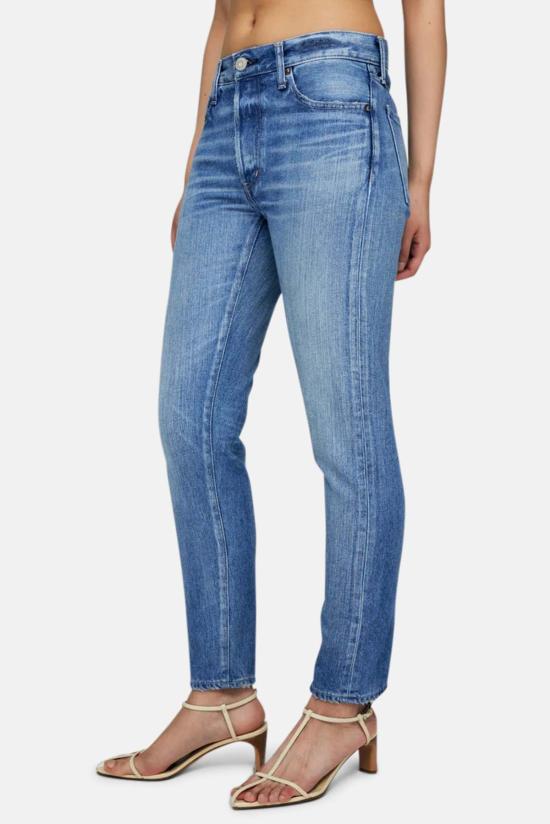  마우지 데님 팬츠 Moussy Evans 테이퍼드 미드 진 블루 - MOUSSY