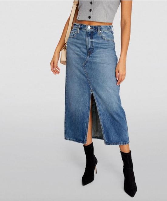  프레임 미디 스커트 데님 미닥시 스커트 델 아모