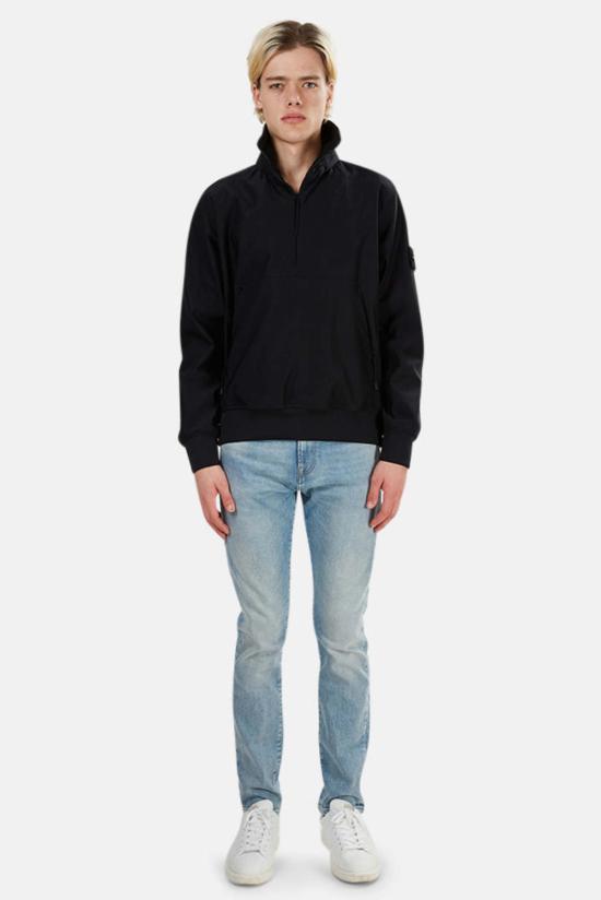  스톤 아일랜드 폴로 티셔츠 고스트 피스 나일론 3/4 지퍼 풀오버 블랙 - STONE ISLAND