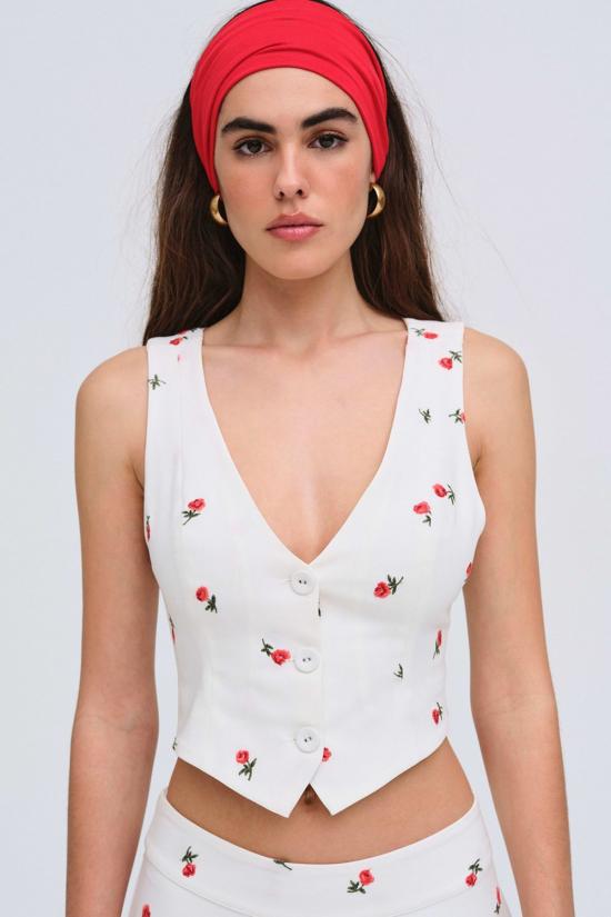  포러브앤레몬스 베스트 For Love & Lemons 탈리아 자수 조끼 크림 - FOR LOVE & LEMONS