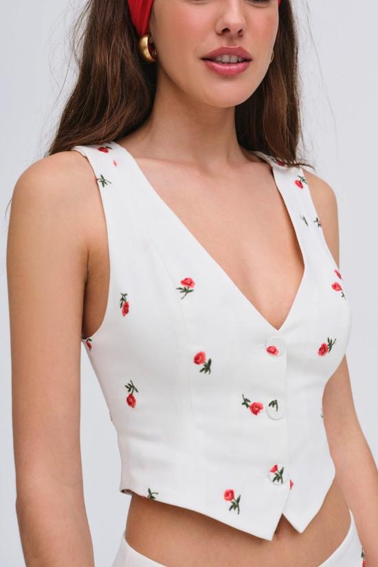  포러브앤레몬스 베스트 For Love & Lemons 탈리아 자수 조끼 크림 - FOR LOVE & LEMONS