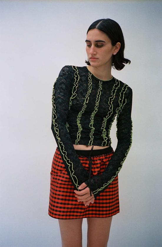  커밍 오브 에이지 숏 스커트 체크 미니 스커트 레드 - COMING OF AGE