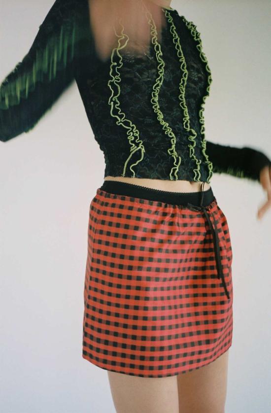  커밍 오브 에이지 숏 스커트 체크 미니 스커트 레드 - COMING OF AGE