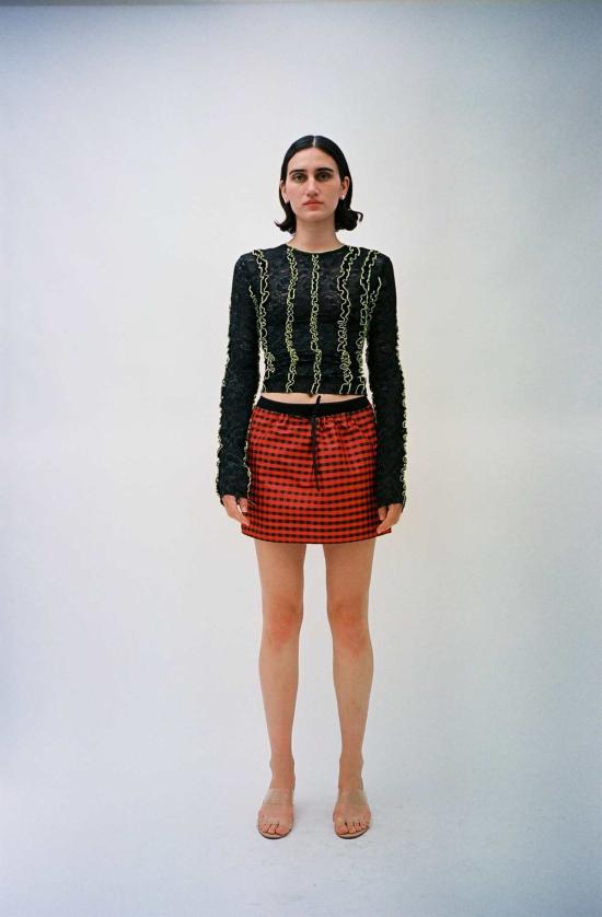  커밍 오브 에이지 숏 스커트 체크 미니 스커트 레드 - COMING OF AGE