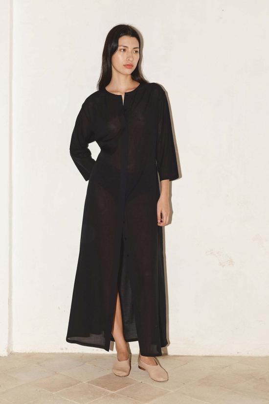  다두라 롱 원피스 다투라 페이 바티스트 코튼 드레스 블랙 - DATURA