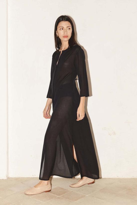  다두라 롱 원피스 다투라 페이 바티스트 코튼 드레스 블랙 - DATURA