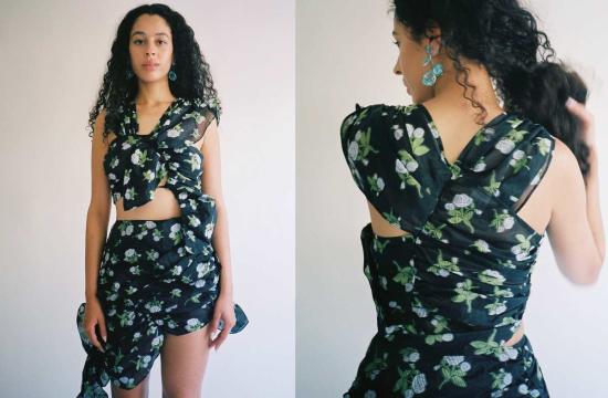  유한왕 민소매 티셔츠 Yuhan Wang 플로럴 자카드 주름 장식 탑 - YUHAN WANG