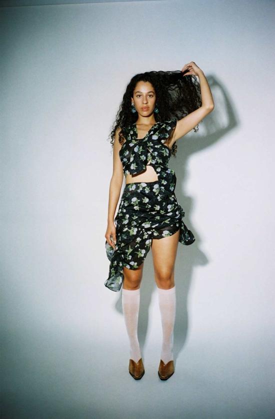  유한왕 민소매 티셔츠 Yuhan Wang 플로럴 자카드 주름 장식 탑 - YUHAN WANG