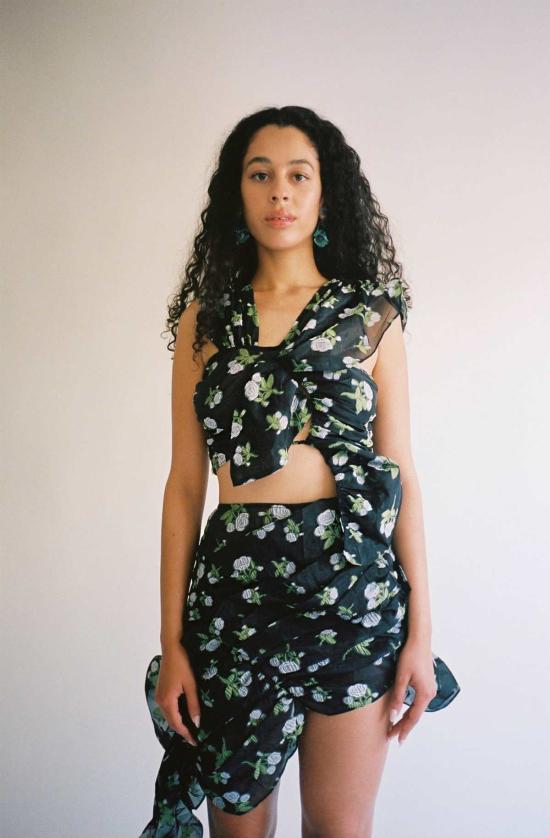  유한왕 민소매 티셔츠 Yuhan Wang 플로럴 자카드 주름 장식 탑 - YUHAN WANG