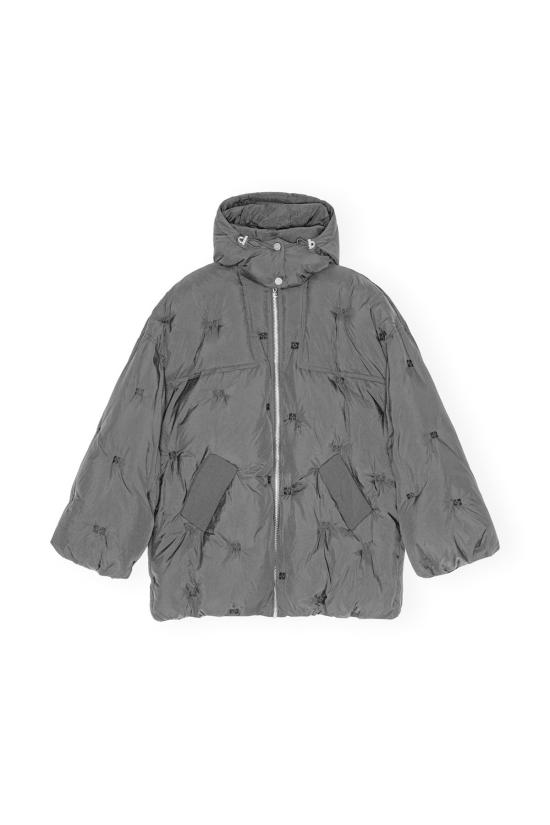  가니 봄버 자켓 Ganni 나일론 테크 퍼퍼 미디 재킷 블랙 Ganni 로고 - GANNI