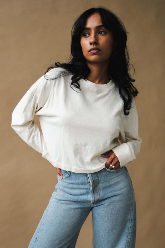  Richer Poorer 긴팔 티셔츠 릴렉스드 크롭 롱슬리브 티셔츠 본