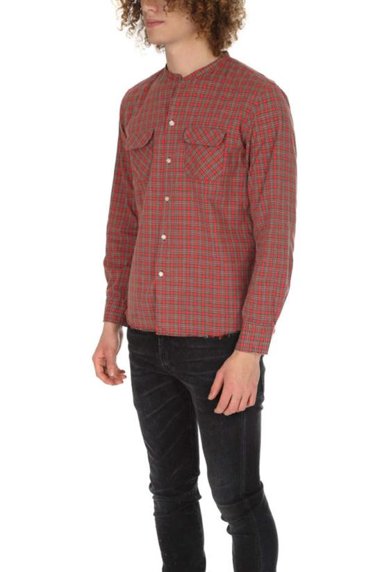  ONES STROKE 긴팔 셔츠 원스 스트로크 체크 스탠드 칼라  레드 - ONES STROKE