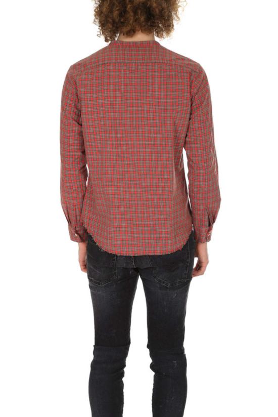  ONES STROKE 긴팔 셔츠 원스 스트로크 체크 스탠드 칼라  레드 - ONES STROKE
