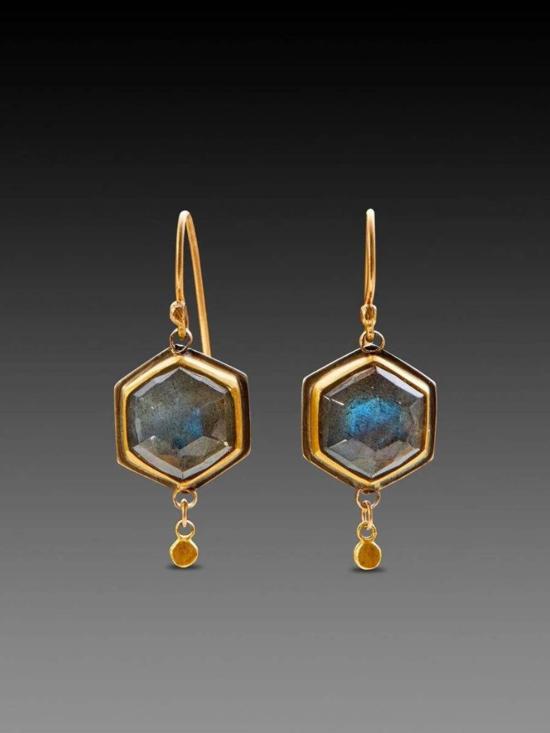  아난다 칼사 주얼리 이어링 아난다 칼사 로즈컷 라브라도라이트 육각형 드롭 - ANANDA KHALSA JEWELRY