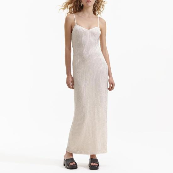  셀프 포트레이트 롱 원피스 비즈 메시 맥시 드레스 크림