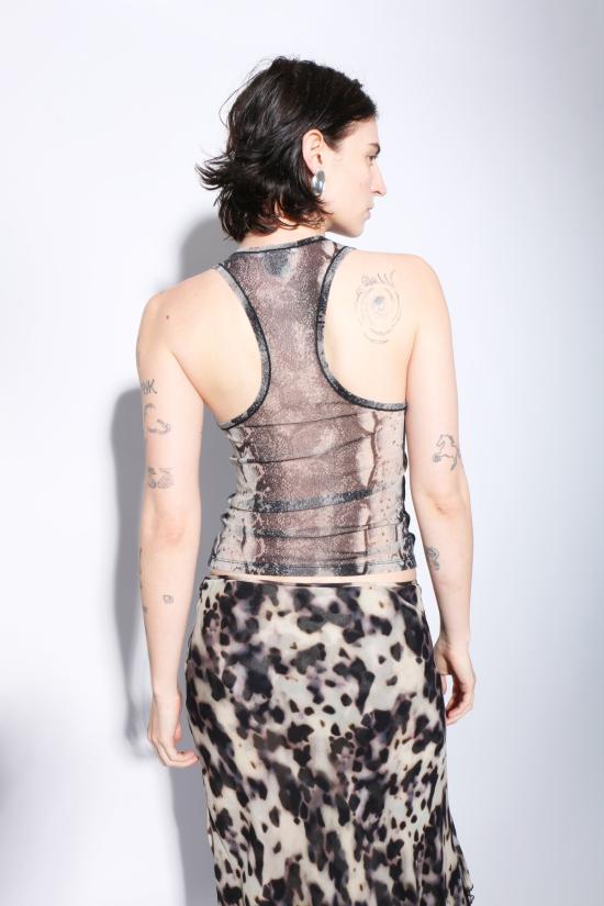  프리스카베라 민소매 티셔츠 스네이크 메시 탱크탑 스네이크 프린트 - PRISCAVERA