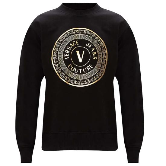  베르사체 긴팔 티셔츠 진 쿠튀르 로고 코튼  블랙/골드 - VERSACE