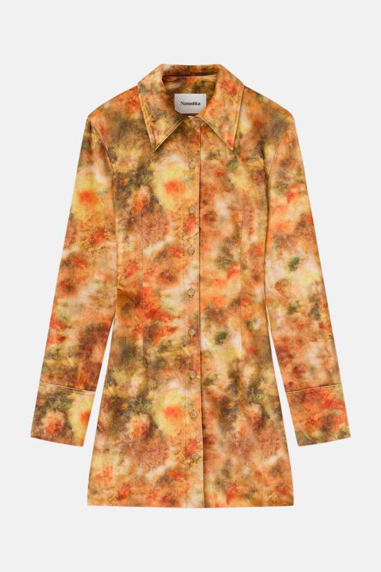  나누슈카 숏 원피스 Nanushka Romee 드레스 헤이지 플로럴 오렌지