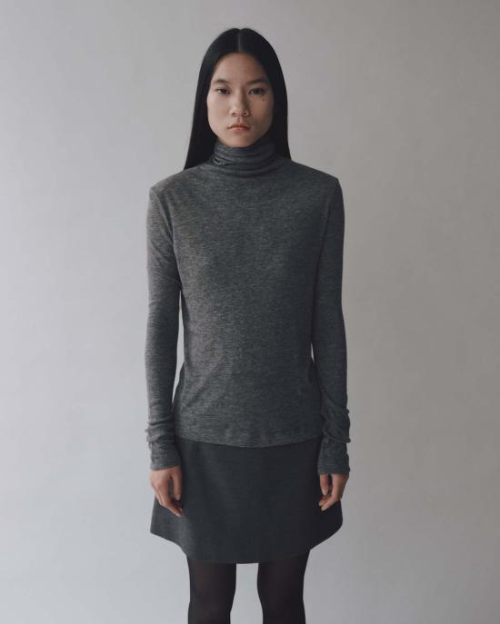  미정박 숏 스커트 미정파크 울블렌드 미니스커트 차콜 - MIJEONG PARK