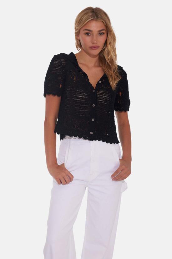  The Tile Club 반팔 티셔츠 타일 클럽 몰리 크로셰 셔츠 블랙 - THE TILE CLUB