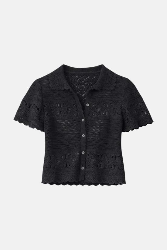  The Tile Club 반팔 티셔츠 타일 클럽 몰리 크로셰 셔츠 블랙