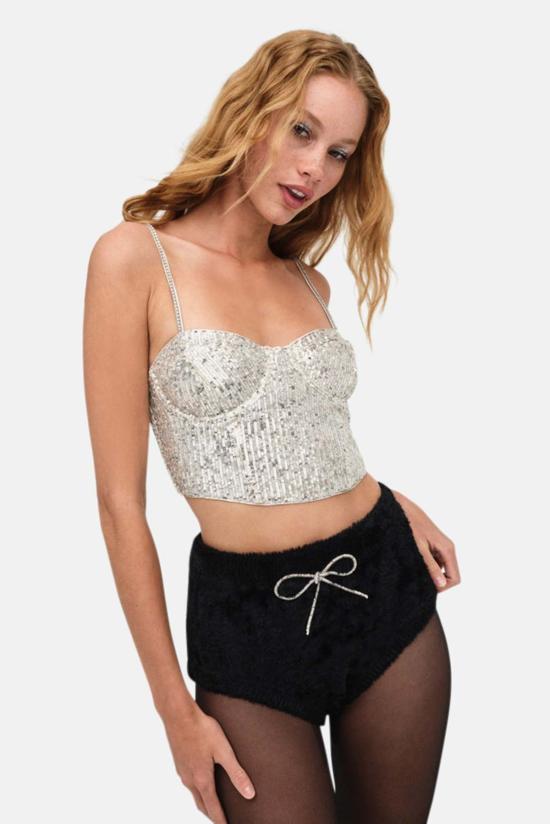  포러브앤레몬스 민소매 티셔츠 포 러브 앤 레몬스 티아 탑 실버 - FOR LOVE & LEMONS