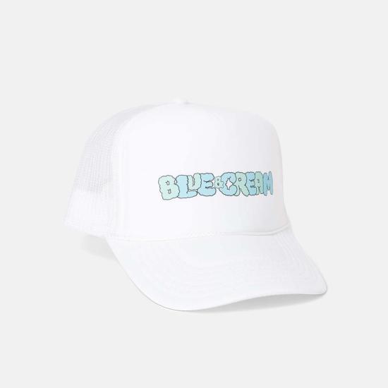  블루&크림 볼캡 버블 로고 메시 트러커 햇 화이트