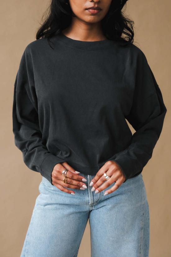  Richer Poorer 긴팔 티셔츠 릴렉스드 크롭 롱슬리브 티셔츠 스트레치 리모