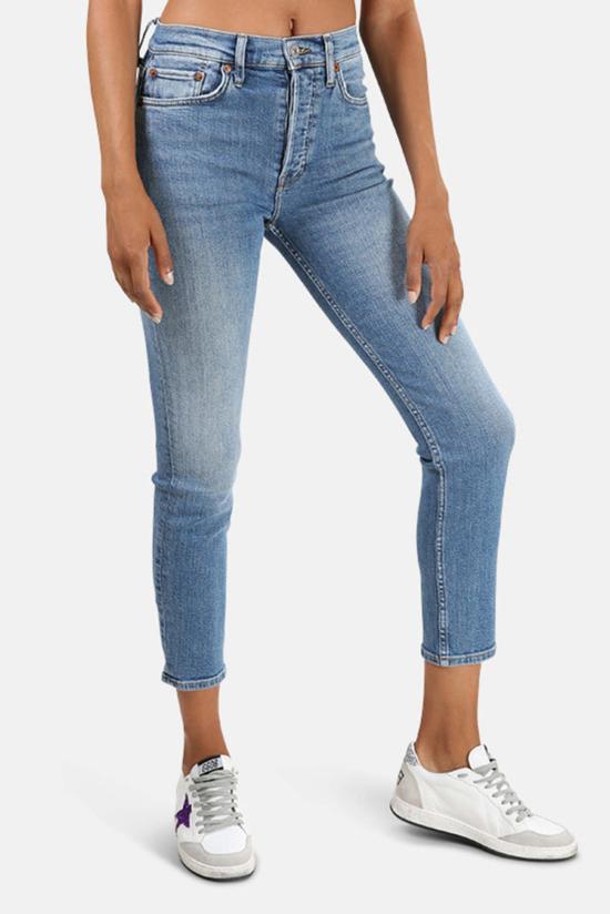  리던 데님 팬츠 Re/Done 하이 라이즈 앵클 크롭 진 워른 인디고 - RE/DONE