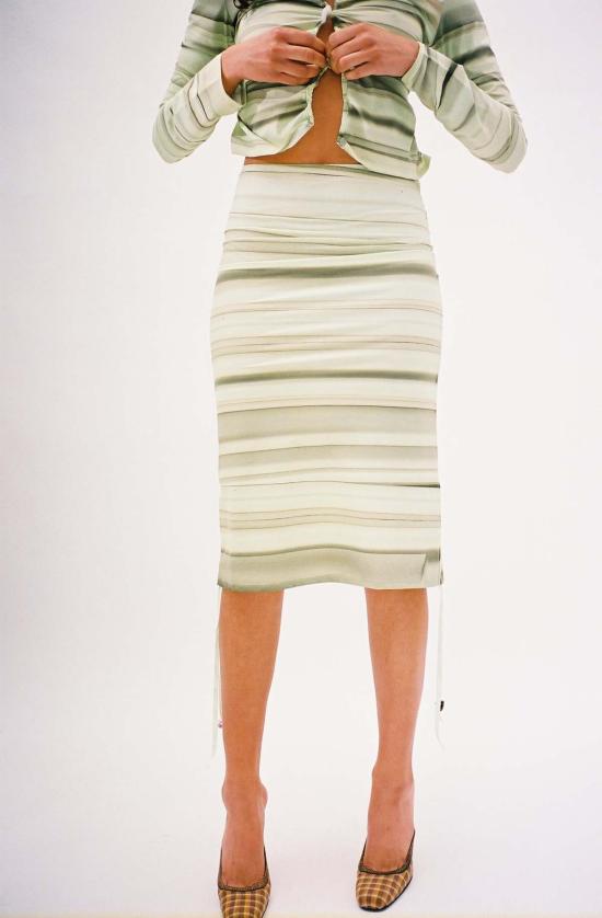  루실 티에브르 미디 스커트 베티 스커트 그린 스트라이프 - LUCILLE THIEVRE