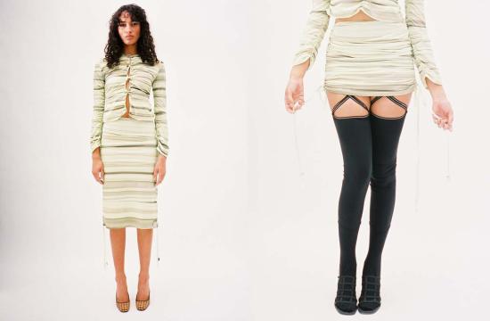  루실 티에브르 미디 스커트 베티 스커트 그린 스트라이프 - LUCILLE THIEVRE