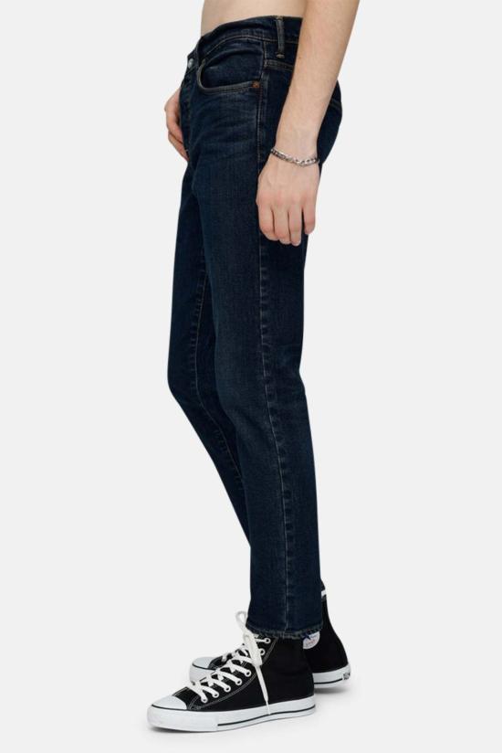  마우지 데님 팬츠 Moussy Staples 테이퍼드 진 다크 블루 - MOUSSY