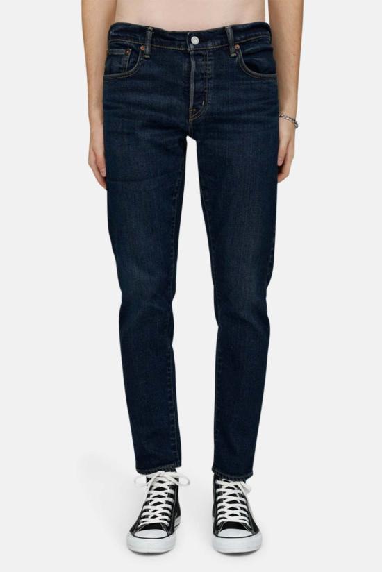  마우지 데님 팬츠 Moussy Staples 테이퍼드 진 다크 블루