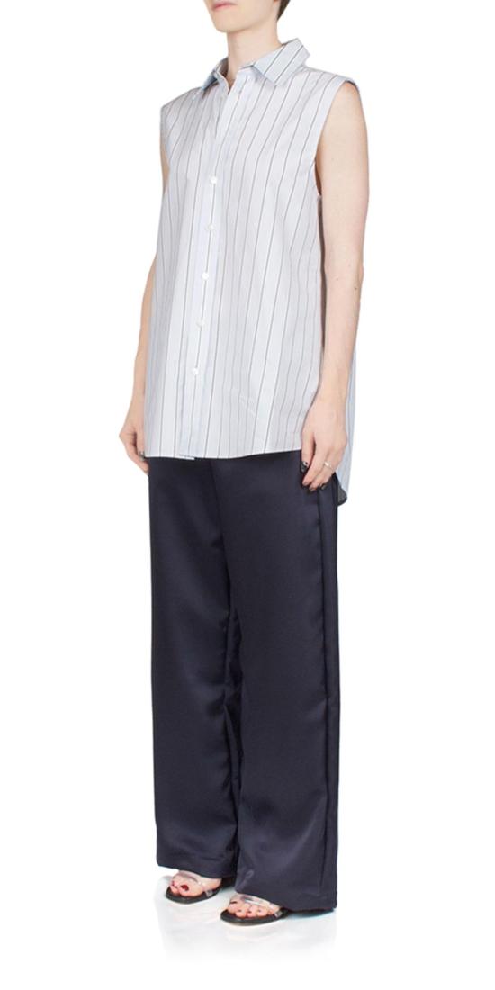  6397 민소매 티셔츠 슬리브리스 버튼 다운 라이트 블루/네이비 - 6397