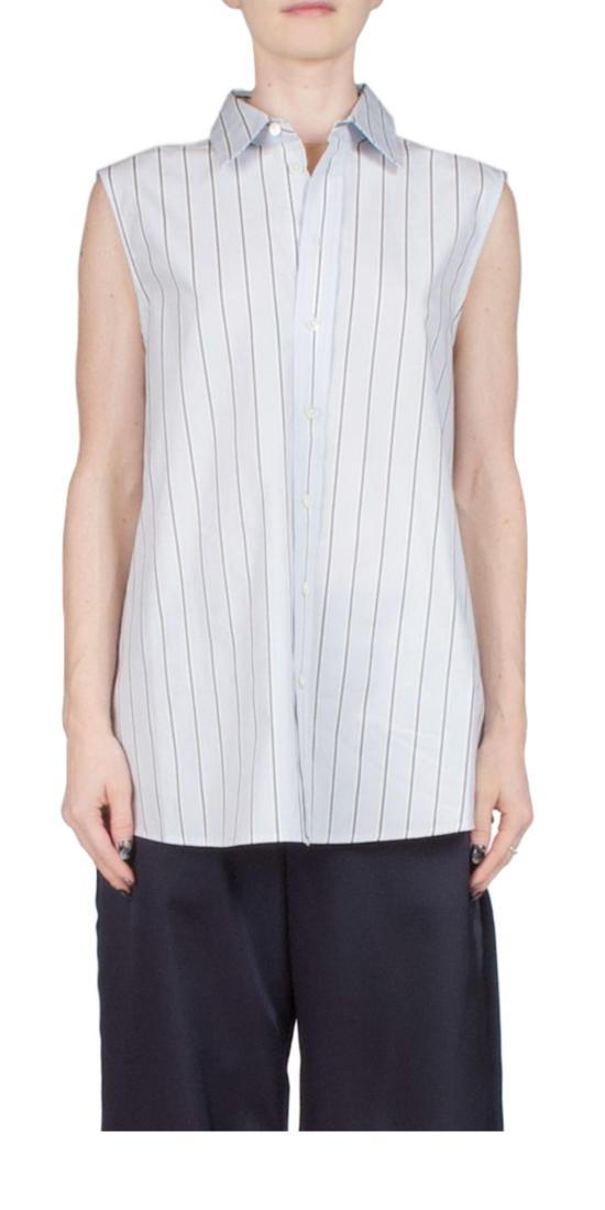  6397 민소매 티셔츠 슬리브리스 버튼 다운 라이트 블루/네이비