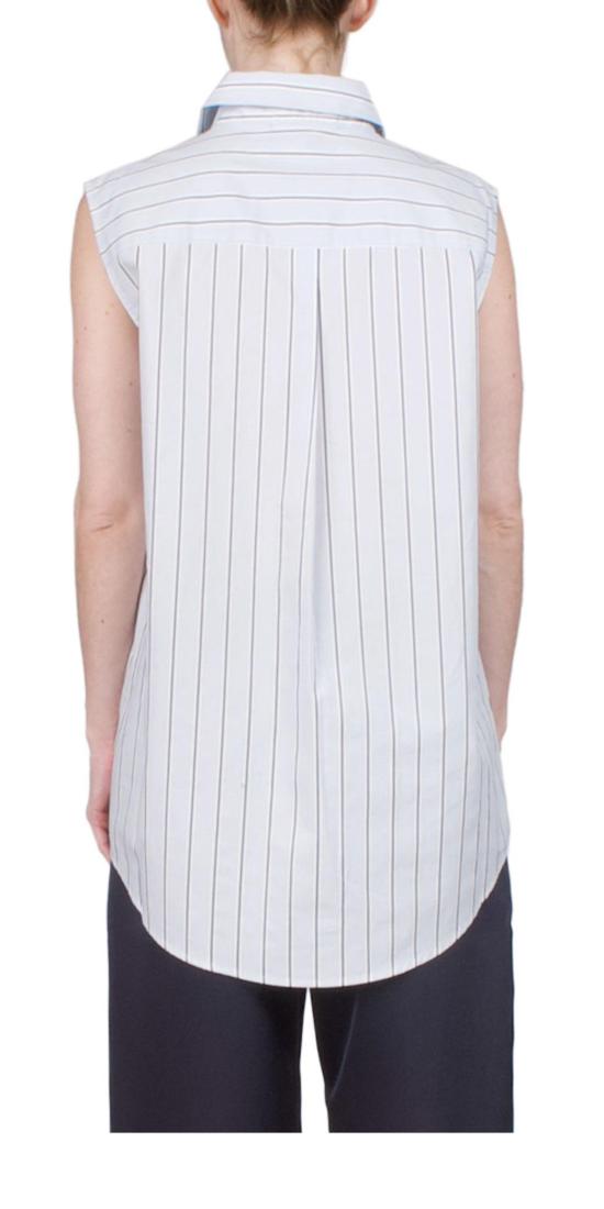  6397 민소매 티셔츠 슬리브리스 버튼 다운 라이트 블루/네이비 - 6397