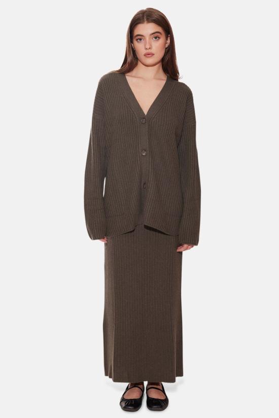  더 타일 클럽 롱 스커트 타일 클럽 거트루드 리브 맥시 스커트 타니시드 - THE TILE CLUB