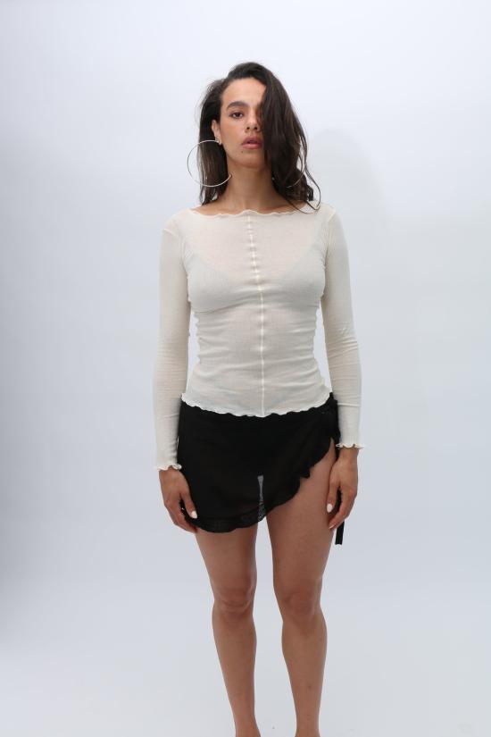  베이스레인지 긴팔 티셔츠 베이스렌지 파마 롱슬리브 오프화이트 - BASERANGE