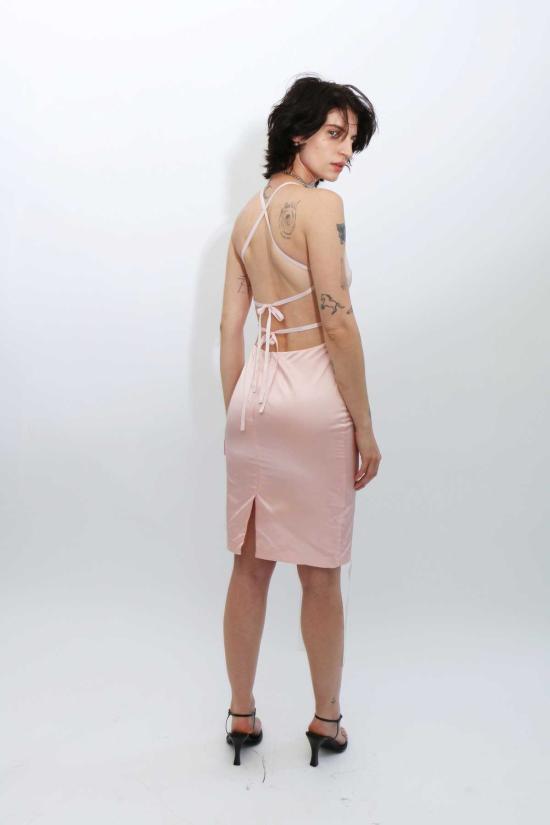  유한왕 미디 원피스 레이스 보우 드레스 핑크 - YUHAN WANG