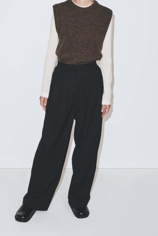  미정박 스트레이트 팬츠 미정파크 플리츠 프런트 와이드 레그 팬츠 - MIJEONG PARK