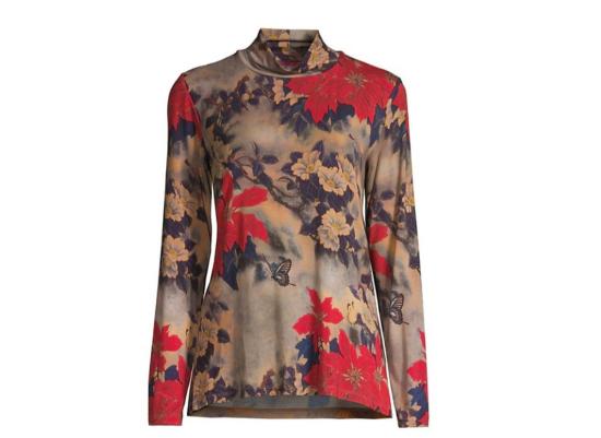  조니 와스 블라우스 Johnny Was Claret 모크넥 롱슬리브 플로럴 프린트 탑  멀티컬러