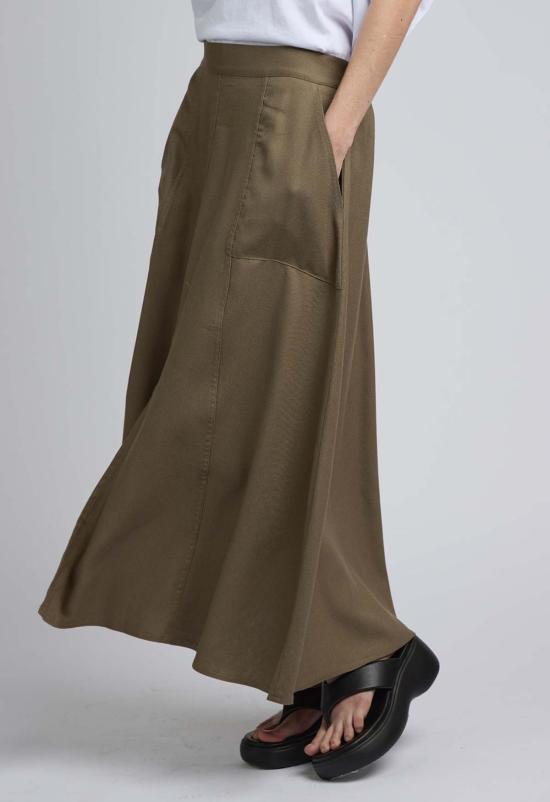  더 엔케이씨 스토어 미디 스커트 NKC 린넨 혼방  브라운 - THE NKC STORE
