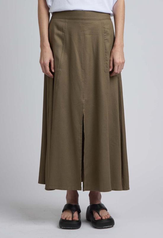  더 엔케이씨 스토어 미디 스커트 Nkc 리넨 블렌드  브라운 - The NKC Store