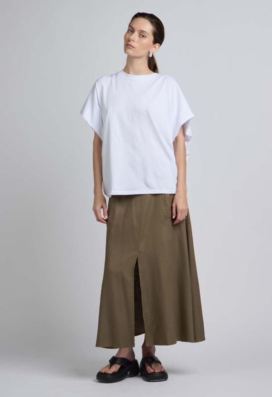  더 엔케이씨 스토어 미디 스커트 NKC 린넨 혼방  브라운 - THE NKC STORE