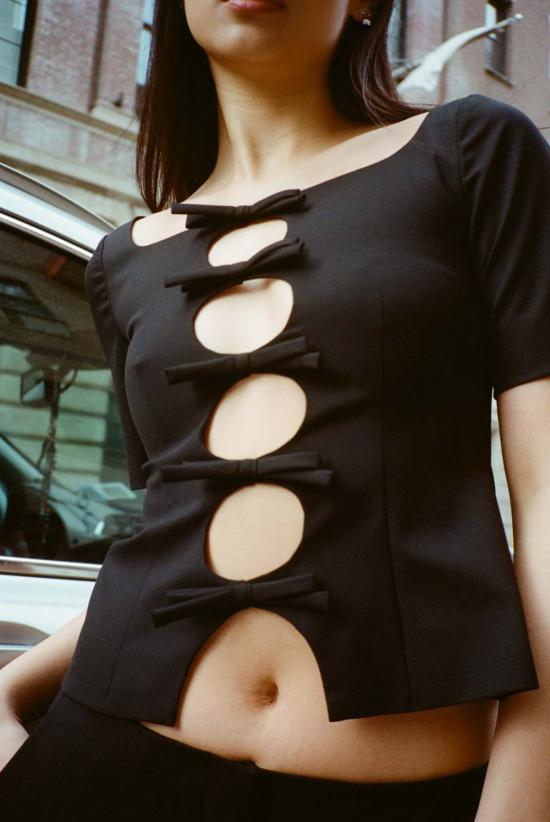  샌디리앙 반팔 티셔츠 샌디 리앙 소렐 탑 블랙 - SANDY LIANG