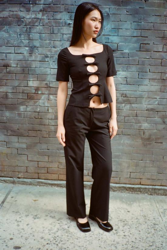  샌디리앙 반팔 티셔츠 샌디 리앙 소렐 탑 블랙 - SANDY LIANG