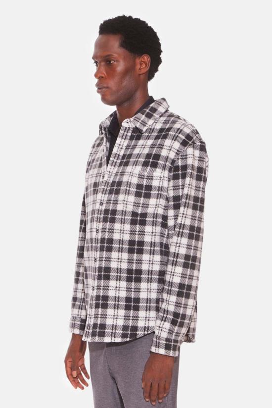  블루&크림 긴팔 셔츠 폴라 플리스 오버셔츠 화이트 플레드 - BLUE&CREAM